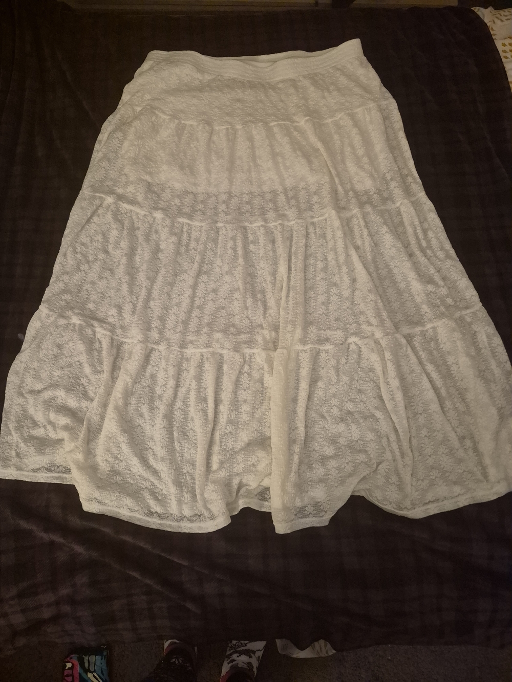 No Boundaries White BOHO Lace 3 Tiered Maxi Skirt Plus Size XXXL(21)